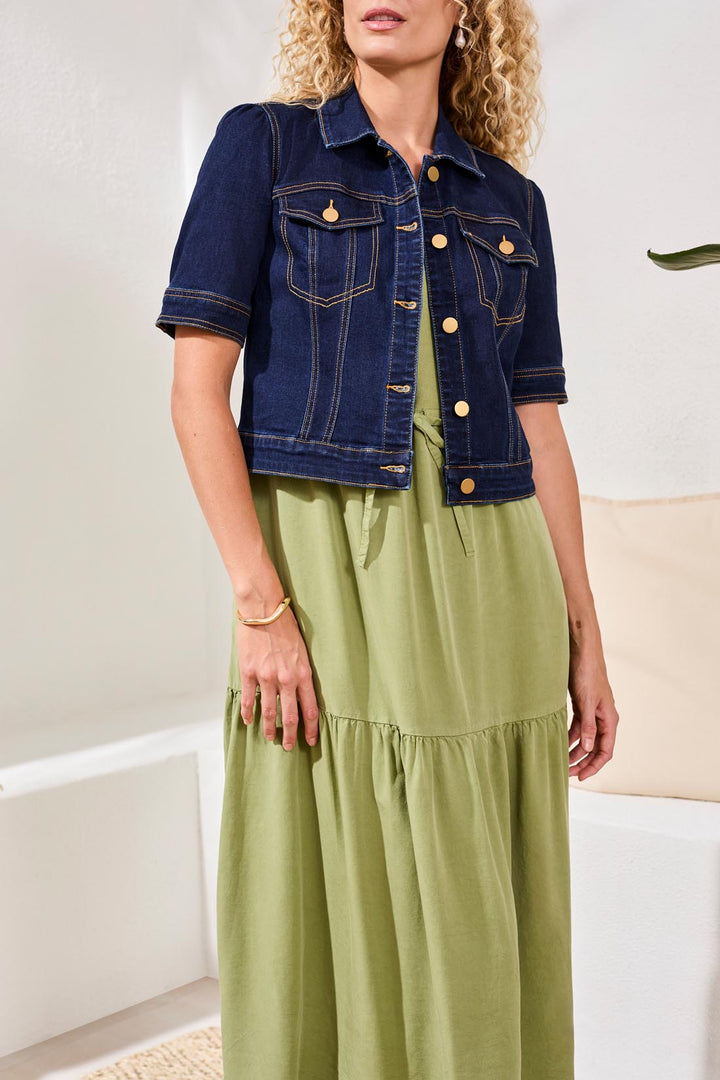 Tribal Comfort Stretch Elbow-Sleeve Denim Jacket Rinse