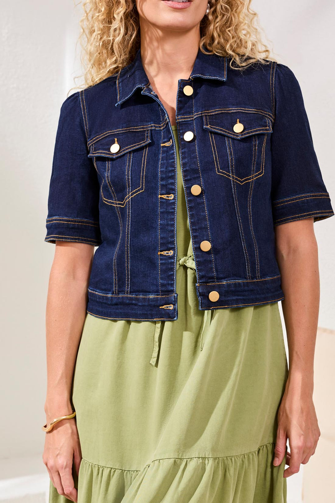 Tribal Comfort Stretch Elbow-Sleeve Denim Jacket Rinse