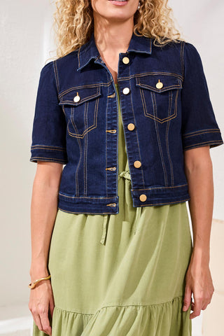 Tribal Comfort Stretch Elbow-Sleeve Denim Jacket Rinse