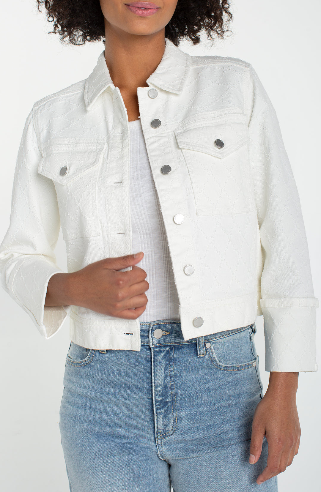 Liverpool Bracelet Length High Cuff Cropped Jacket White Diamond