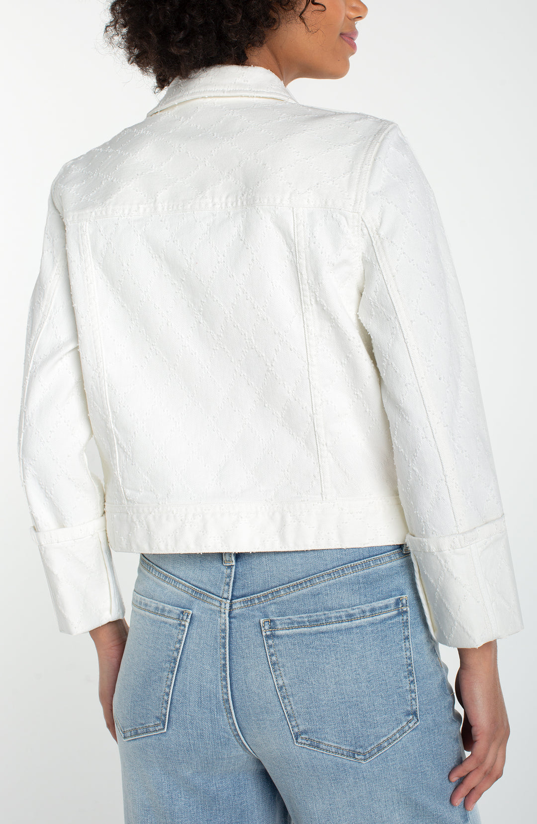 Liverpool Bracelet Length High Cuff Cropped Jacket White Diamond