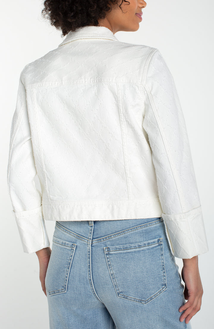 Liverpool Bracelet Length High Cuff Cropped Jacket White Diamond