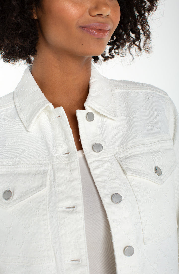 Liverpool Bracelet Length High Cuff Cropped Jacket White Diamond