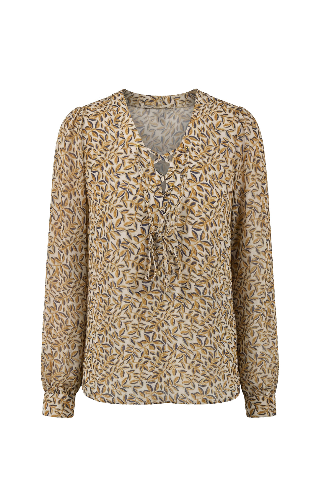 Liverpool Long Sleeve Lace Up Front Woven Blouse Gold Multi Blue