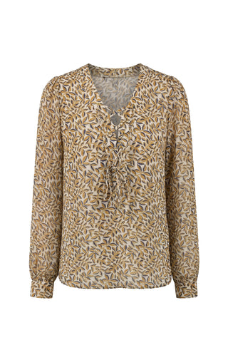 Liverpool Long Sleeve Lace Up Front Woven Blouse Gold Multi Blue