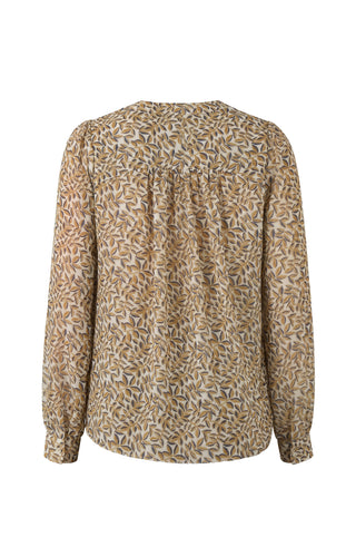 Liverpool Long Sleeve Lace Up Front Woven Blouse Gold Multi Blue