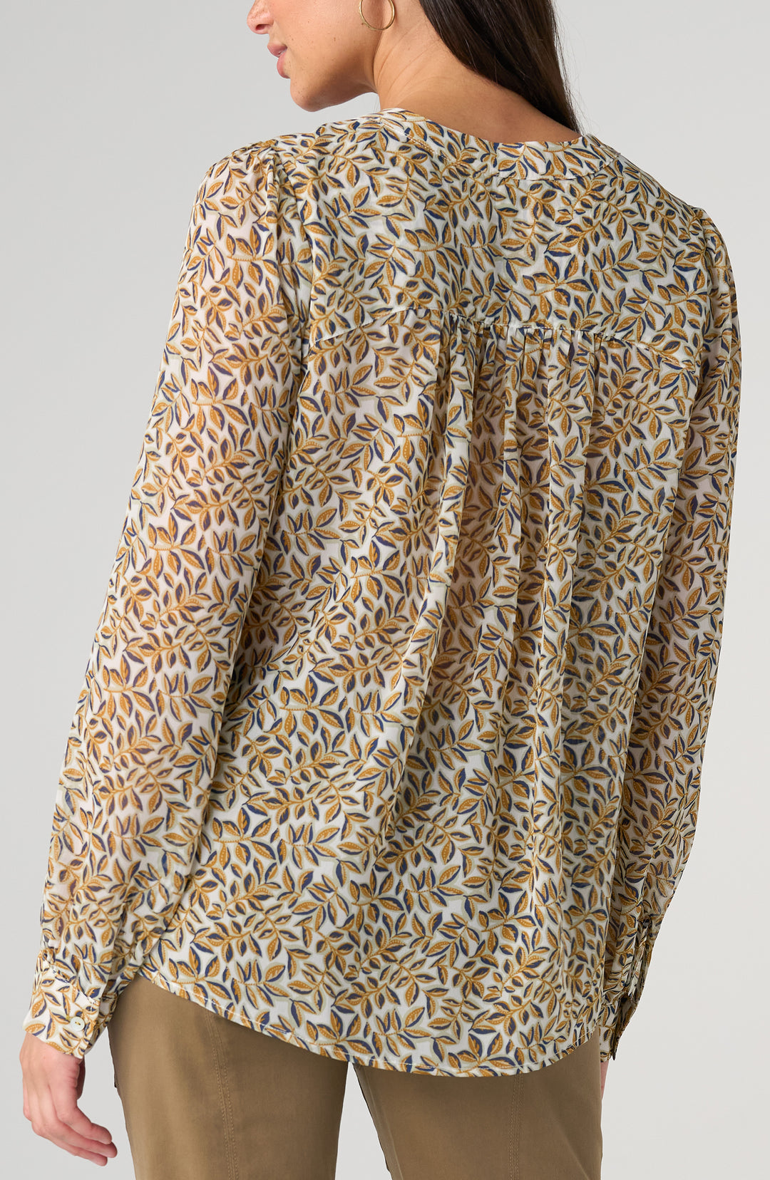 Liverpool Long Sleeve Lace Up Front Woven Blouse Gold Multi Blue