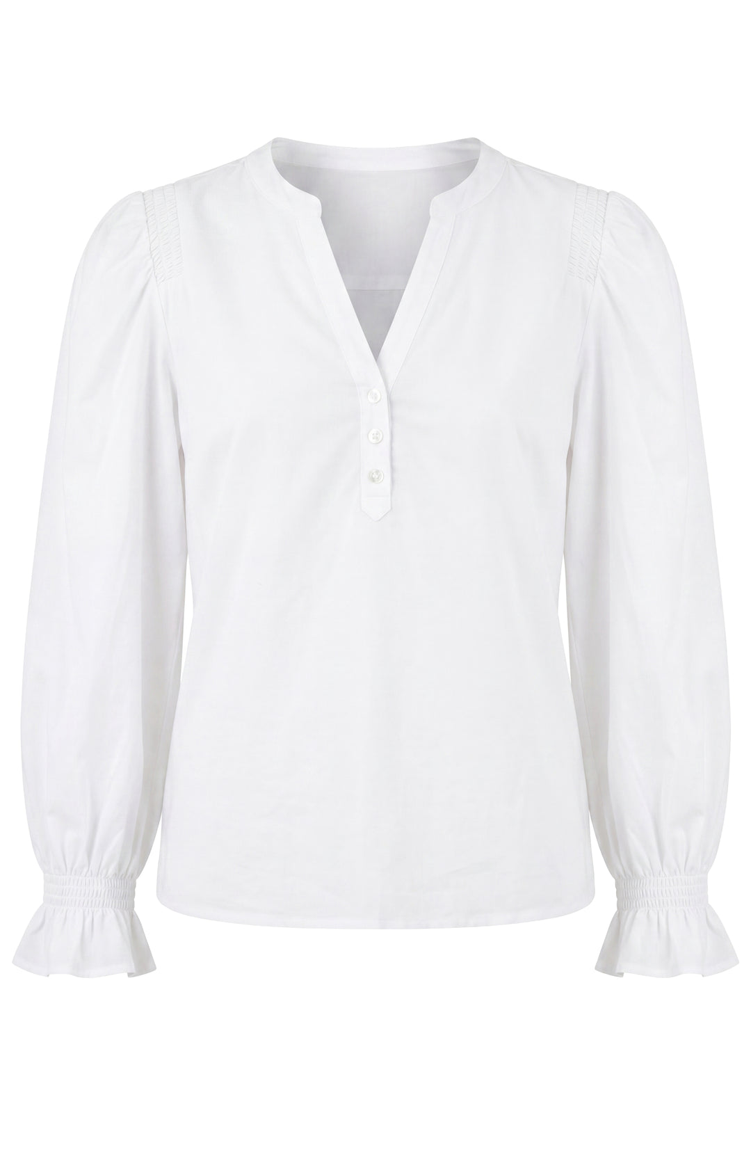 Liverpool 3/4 Sleeve Knit to Woven Top with Smocking White