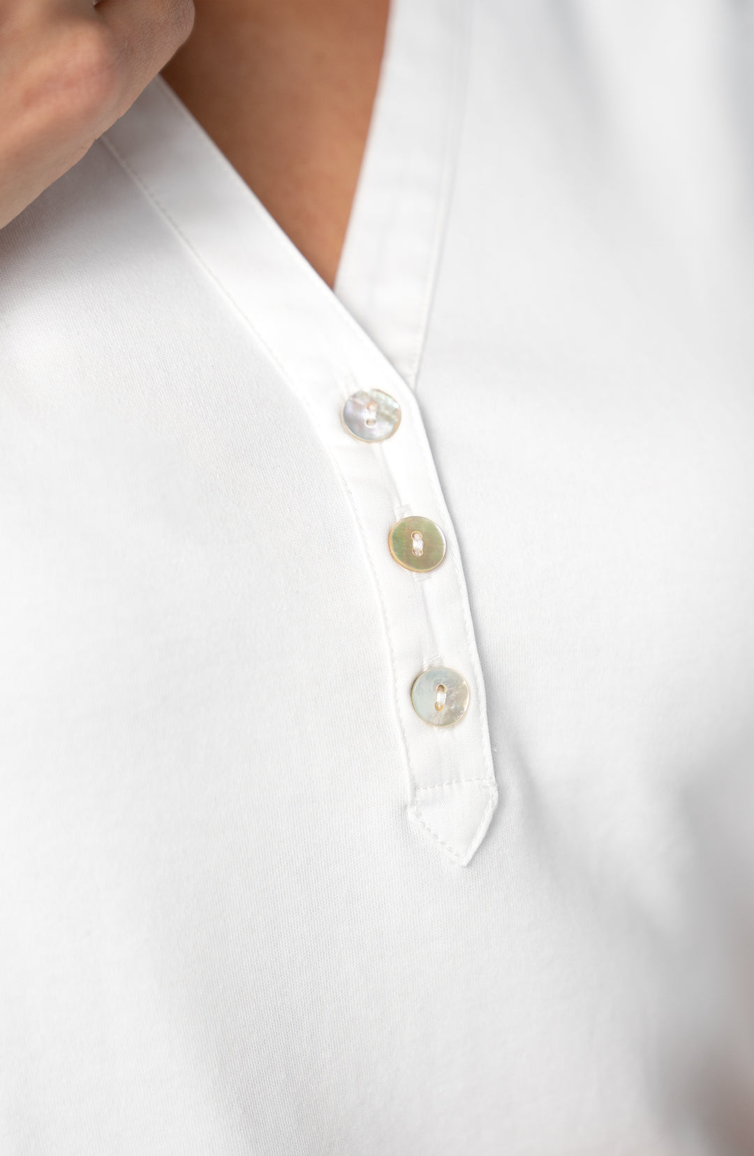 Liverpool 3/4 Sleeve Knit to Woven Top with Smocking White