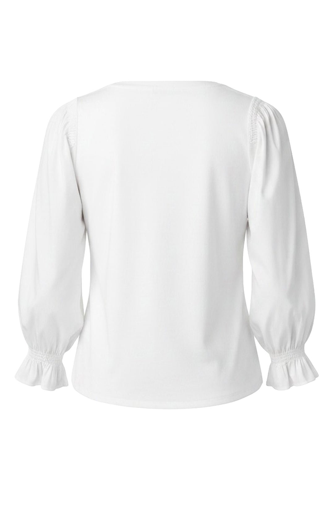 Liverpool 3/4 Sleeve Knit to Woven Top with Smocking White