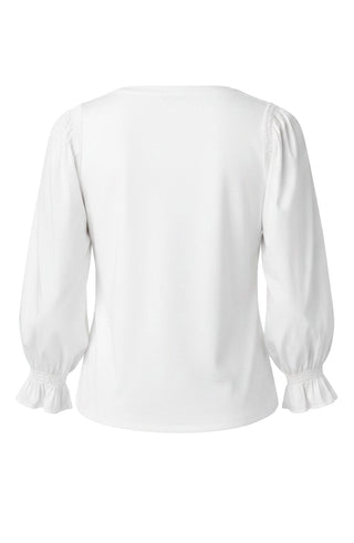 Liverpool 3/4 Sleeve Knit to Woven Top with Smocking White