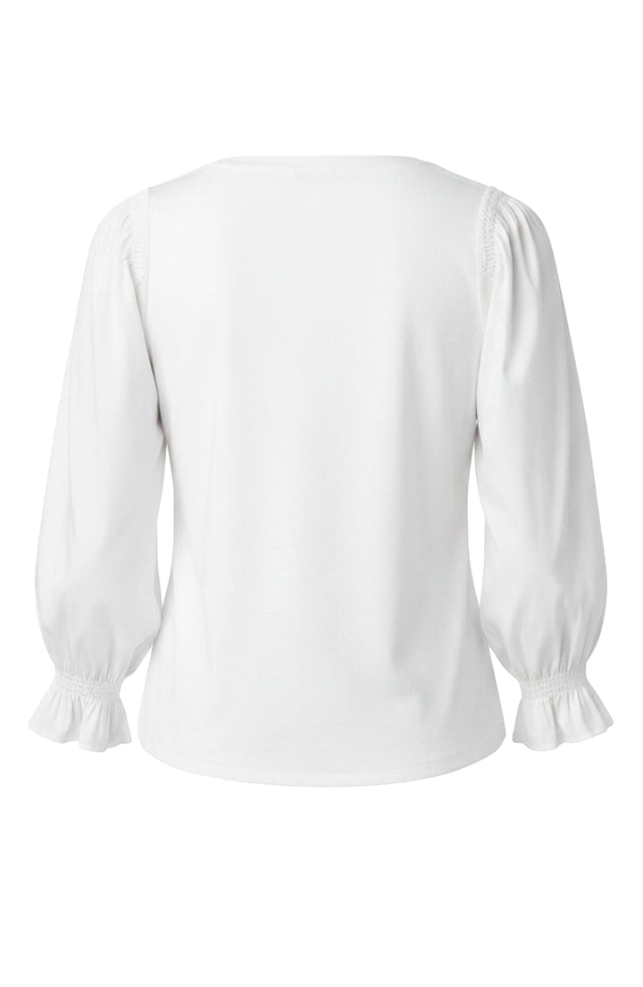 Liverpool 3/4 Sleeve Knit to Woven Top with Smocking White