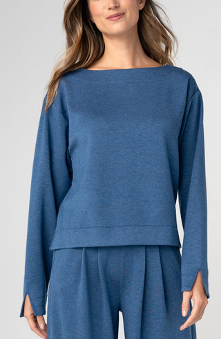 Liverpool Long Sleeve Boat Neck Top Cloud 9 Heathered Navy
