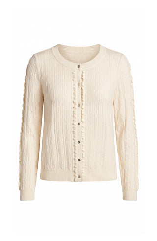 Liverpool Long Sleeve Button Front Cardigan Sweater w/ Ruffles Cream