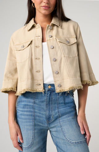 Liverpool 3/4 Sleeve Frayed Flounce Jacket Light Khaki