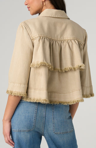 Liverpool 3/4 Sleeve Frayed Flounce Jacket Light Khaki