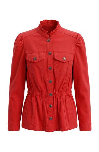 Liverpool Puff Sleeve Trucker Jacket with Ruffle Collar Sundance Red