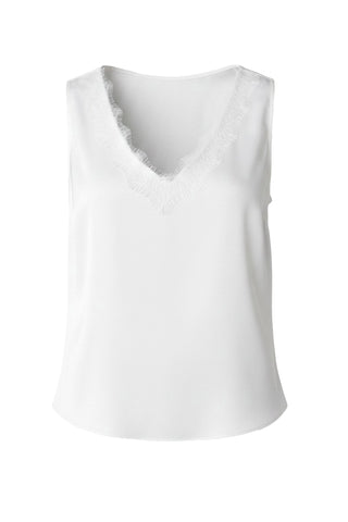 Liverpool V-Neck Woven Tank with Lace Trim Whipped Cream
