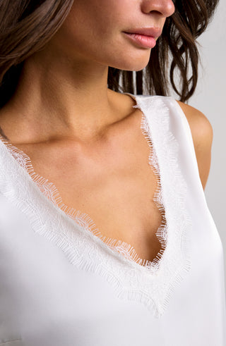 Liverpool V-Neck Woven Tank with Lace Trim Whipped Cream
