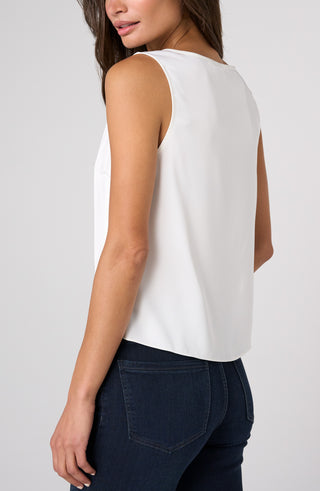 Liverpool V-Neck Woven Tank with Lace Trim Whipped Cream