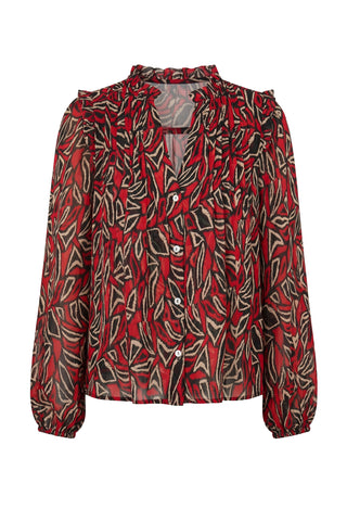 Liverpool Long Sleeve Woven Blouse with Pintucks Red/Black Multi