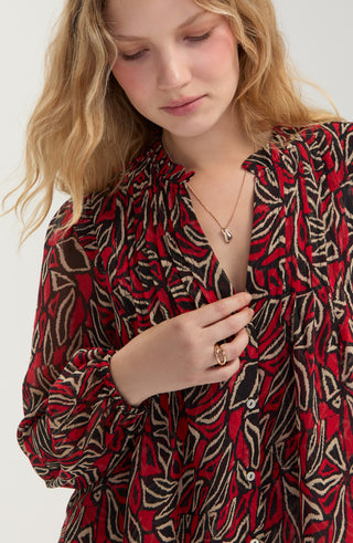 Liverpool Long Sleeve Woven Blouse with Pintucks Red/Black Multi