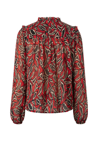 Liverpool Long Sleeve Woven Blouse with Pintucks Red/Black Multi