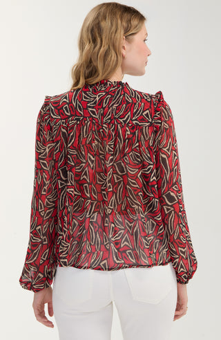 Liverpool Long Sleeve Woven Blouse with Pintucks Red/Black Multi