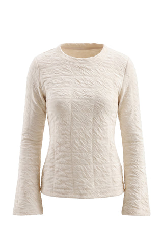 Liverpool Long Flare Sleeve Crew Neck Knit Top Cream