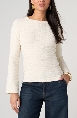 Liverpool Long Flare Sleeve Crew Neck Knit Top Cream