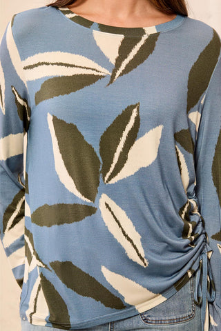 Tribal Ultra-Soft Long Sleeve Crew Neck Knit Top with Side Ruching Blue Fog