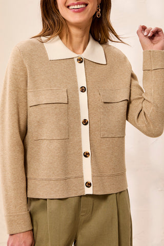 Tribal Double knit Long Sleeve Button-Front Collared Cardigan Fossil