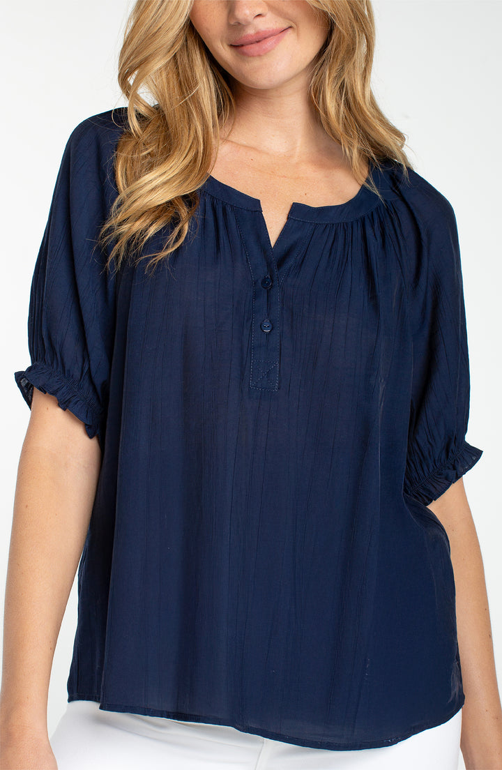 Liverpool Short Sleeve Half Placket Woven Blouse - Navy