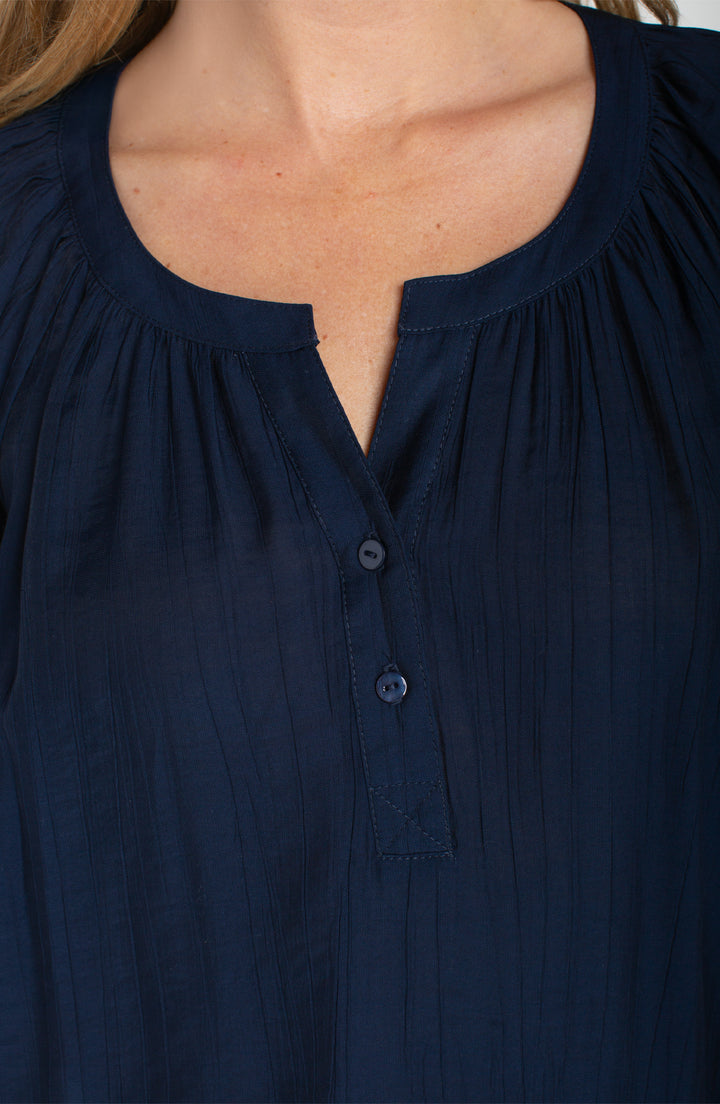 Liverpool Short Sleeve Half Placket Woven Blouse - Navy
