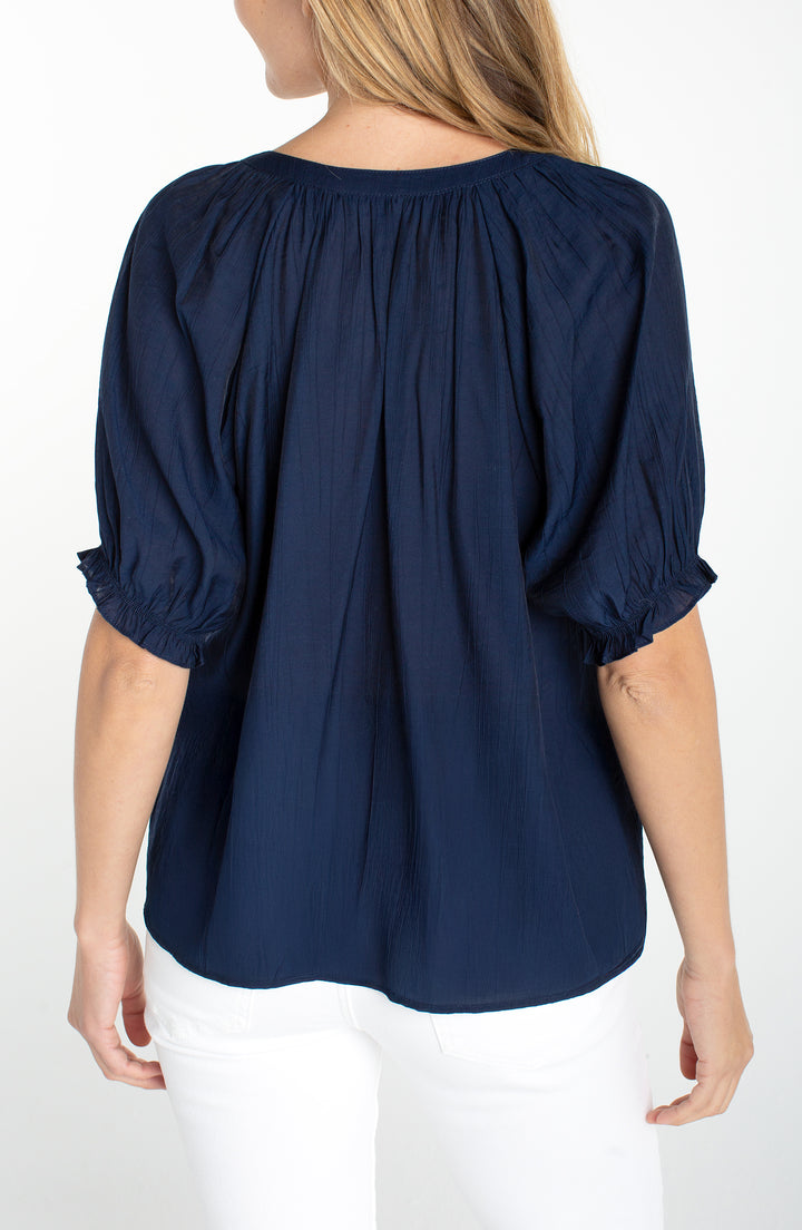 Liverpool Short Sleeve Half Placket Woven Blouse - Navy