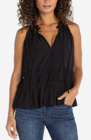 Liverpool Sleeveless Woven Top With Ruffles - Black