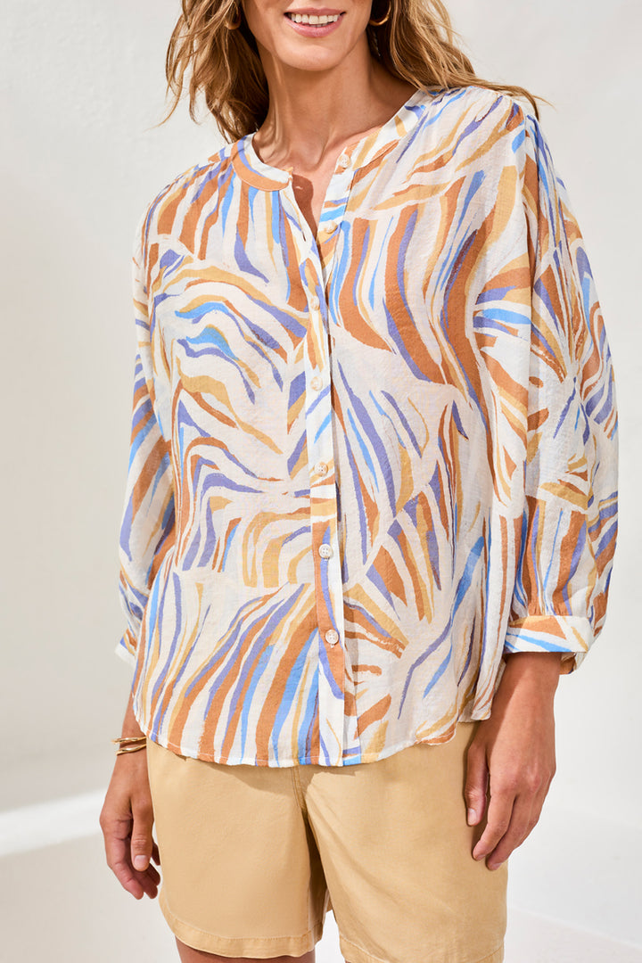 Tribal Flowy Dolman Sleeve Blouse With Self-Covering Buttons - Marina