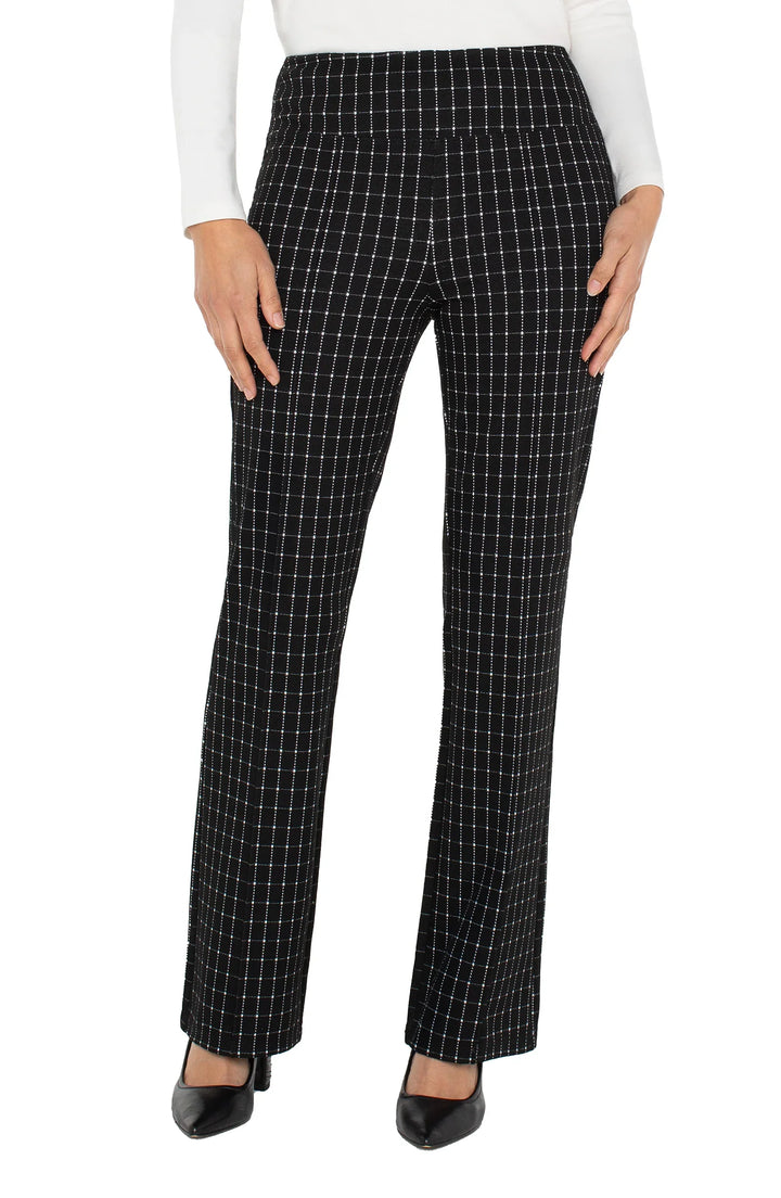 Liverpool Pearl Full Length Flare with Pintucks - Black &amp; White Check