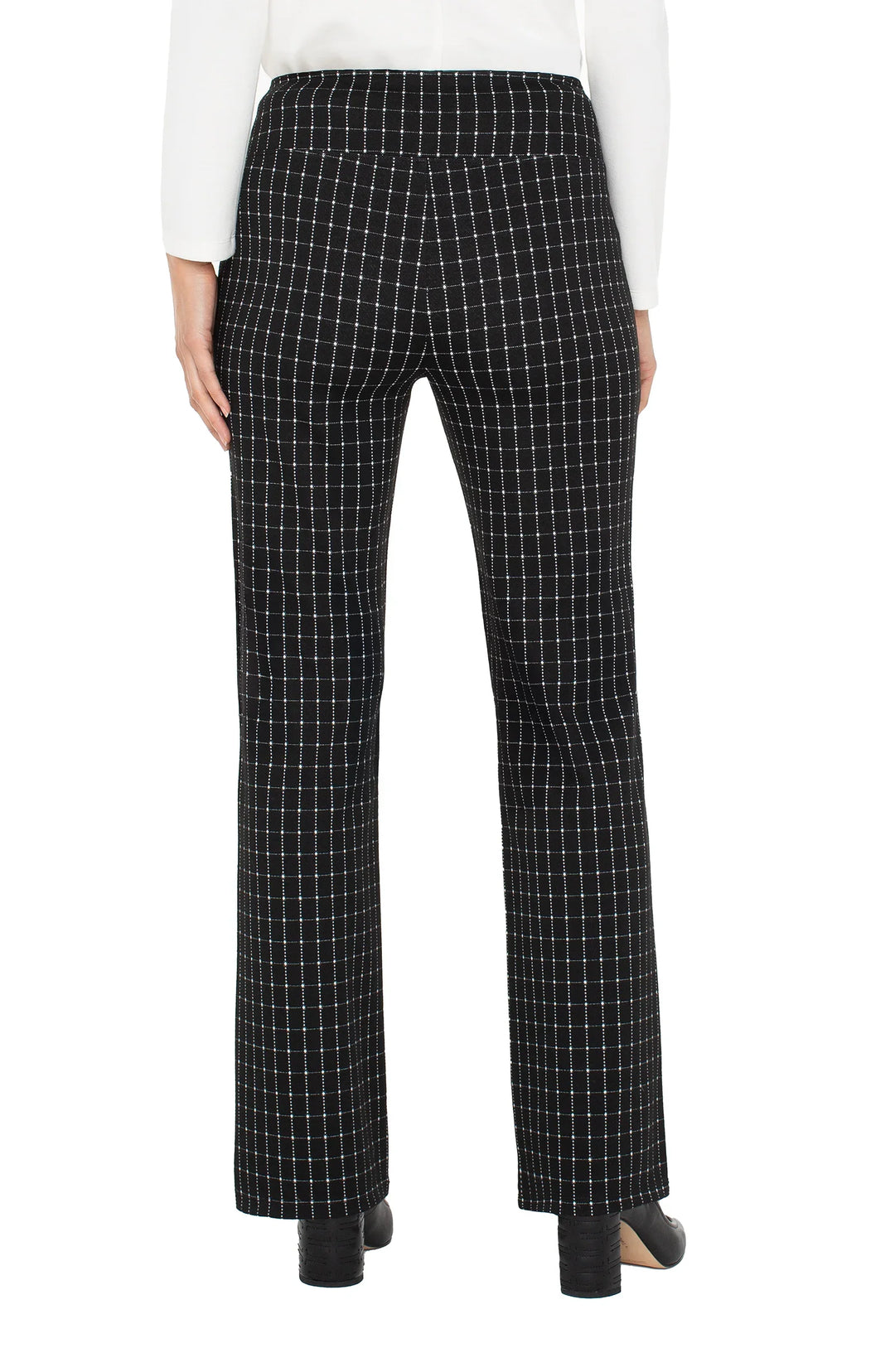 Liverpool Pearl Full Length Flare with Pintucks - Black &amp; White Check