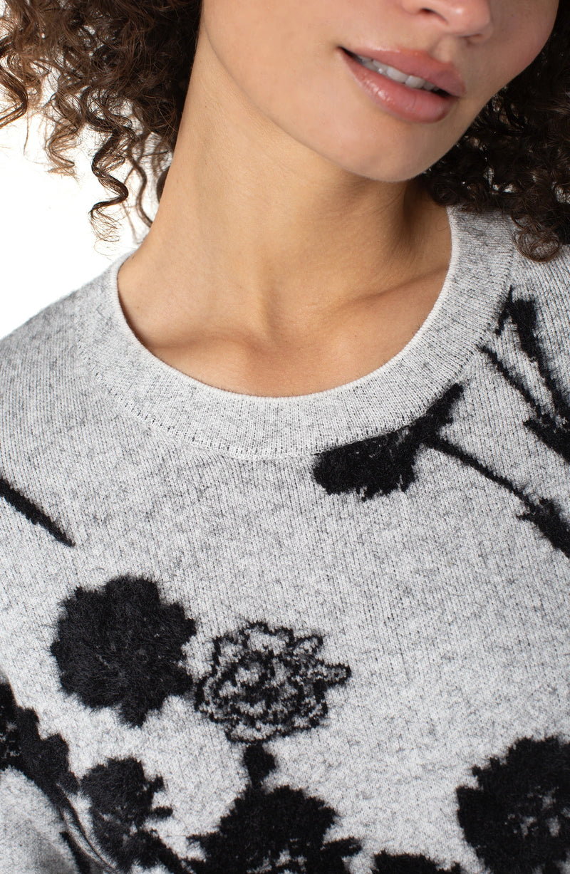 Liverpool Long Sleeve Crew Neck Sweater - Light Grey Black Floral