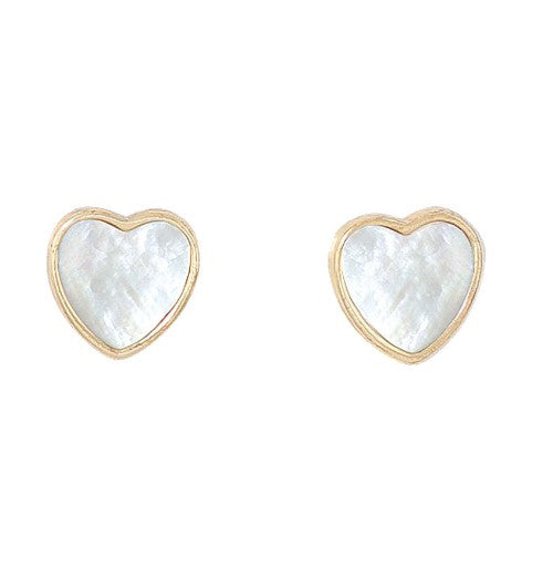 Periwinkle Earrings - Gold Hearts With Pearl Inlay
