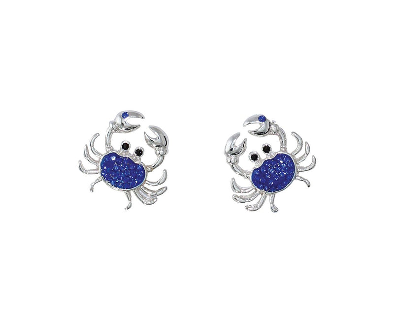Periwinkle Earrings - Silver Crab with Blue Crystals