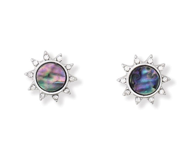 Periwinkle Earrings - Silver Abalone Sun Studs