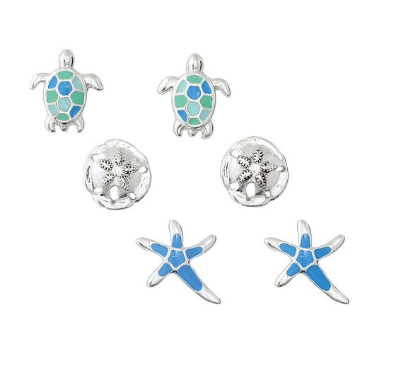 Periwinkle Earrings - Blue Enamel Sea Life Trio Earrings