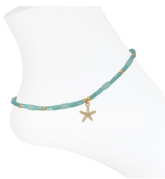 Periwinkle Anklet- Aqua Shell With Starfish
