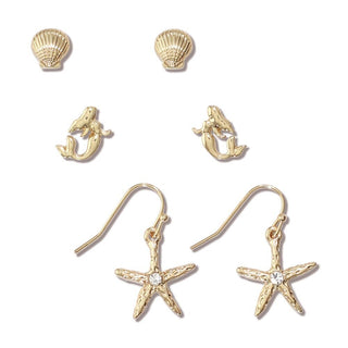 Periwinkle Earrings - Bright Gold Sea Life Trio Set