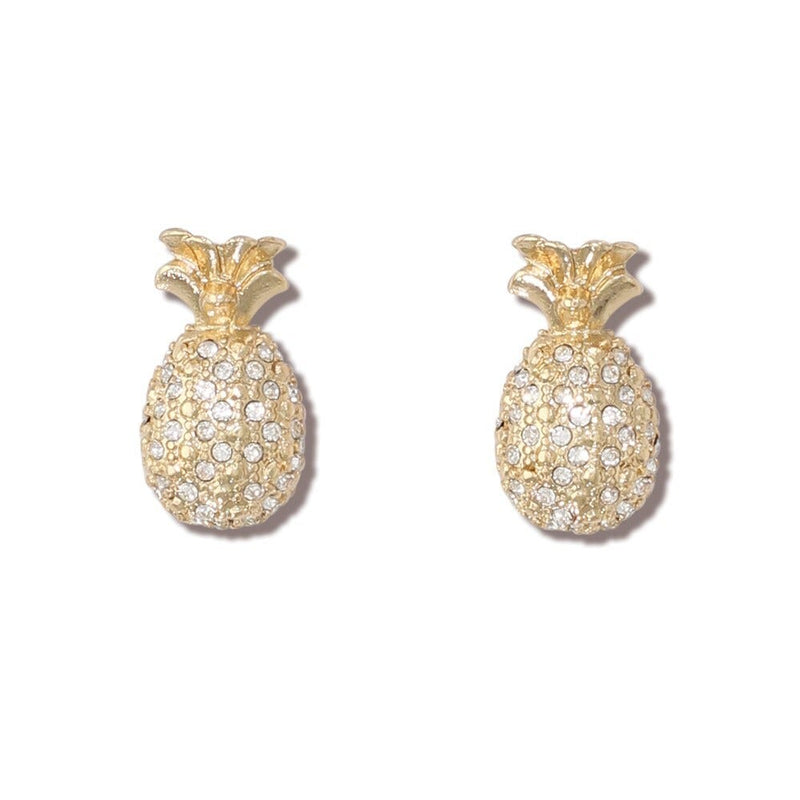 Periwinkle Earrings - Gold Pineapples with Crystals