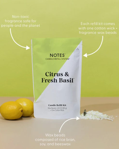 FINAL SALE Notes - Citrus And Fresh Basil Candle Refill Kit