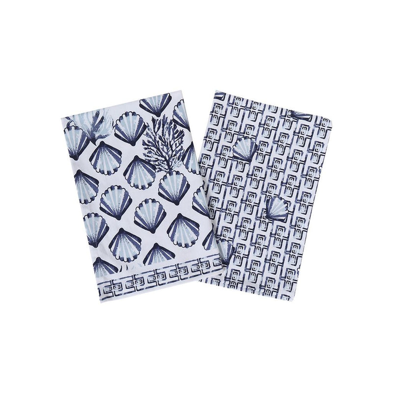 FINAL SALE Nautical Print Cotton Tea Towel - Set of 2